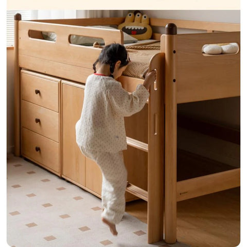 Beech solid wood Mid-high bed with slanting ladder<