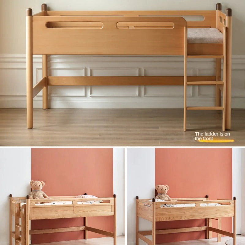Beech solid wood Mid-high bed with slanting ladder<