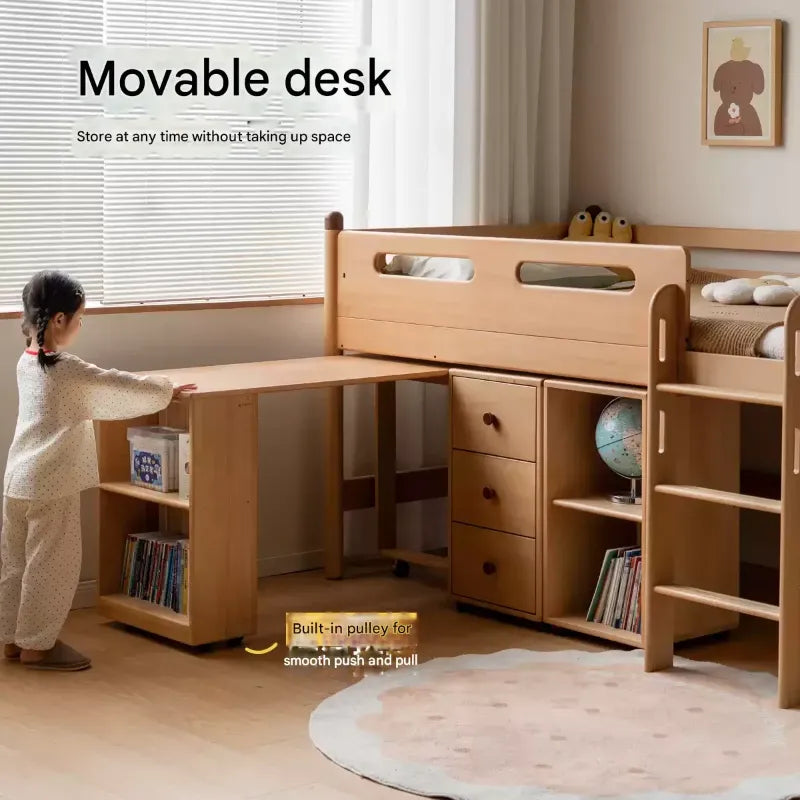 Beech solid wood Mid-high bed with slanting ladder<