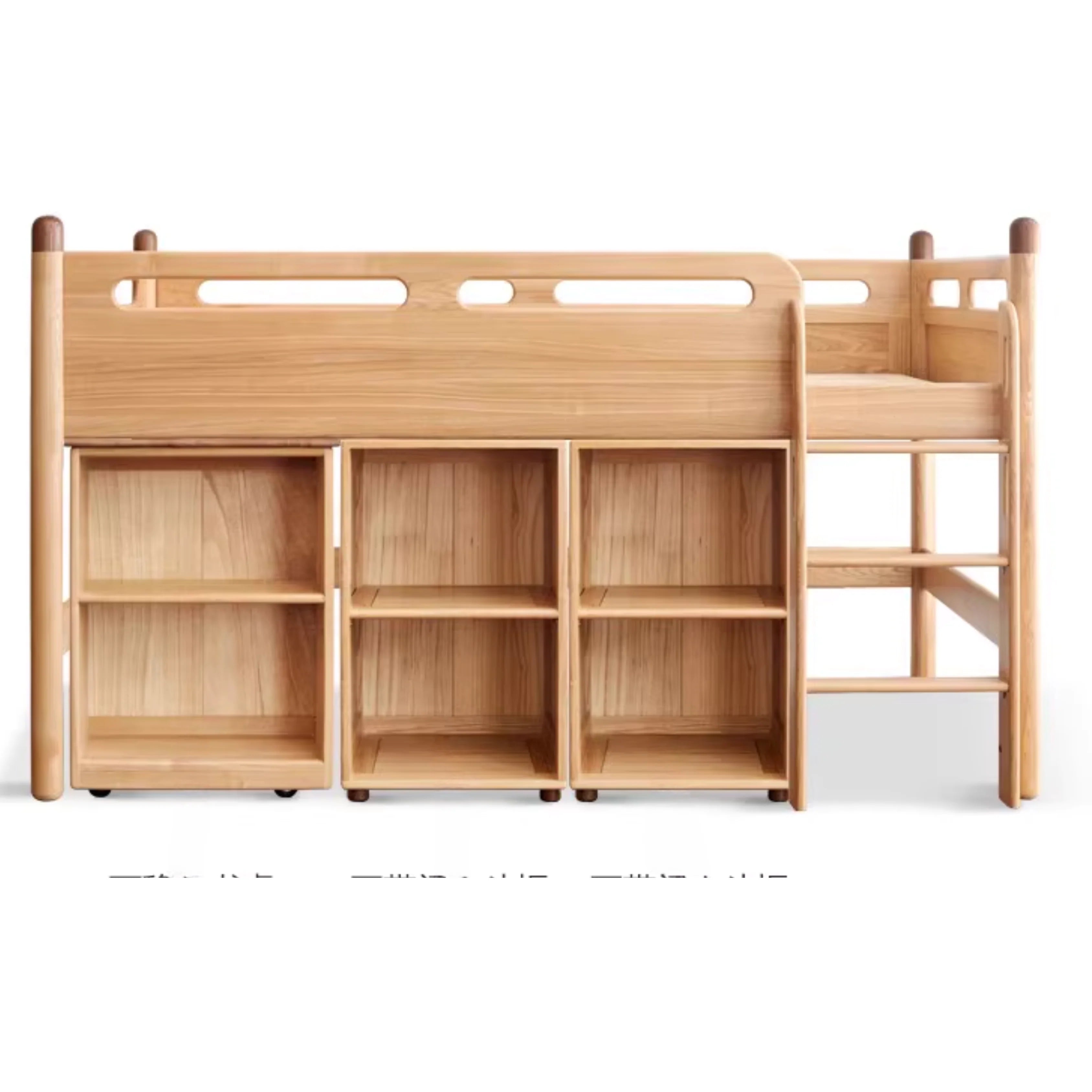 Beech solid wood Mid-high bed with slanting ladder<