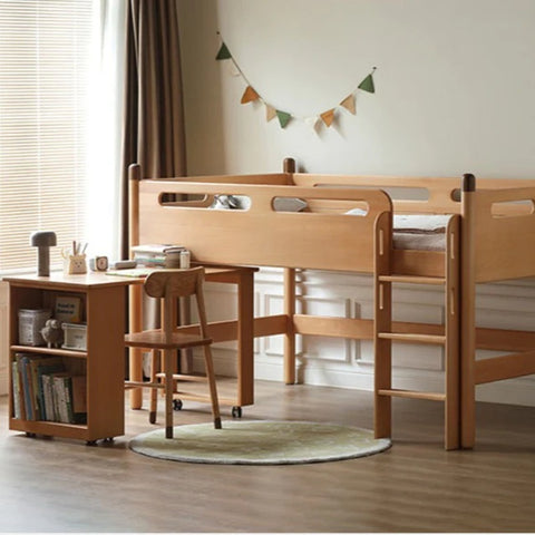 Beech solid wood Mid-high bed with slanting ladder<