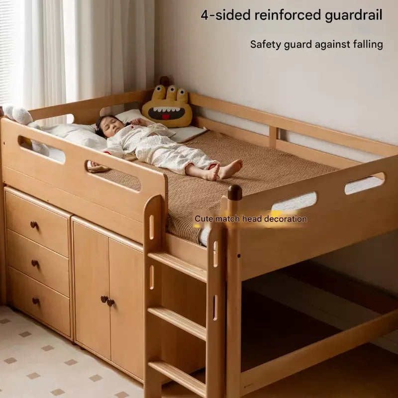 Beech solid wood Mid-high bed with slanting ladder<