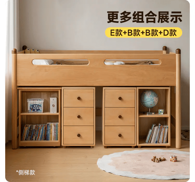 Beech solid wood Mid-high bed with slanting ladder<