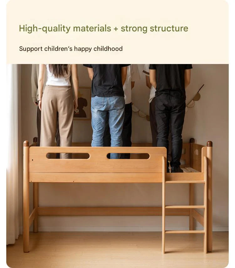 Beech solid wood Mid-high bed with slanting ladder<