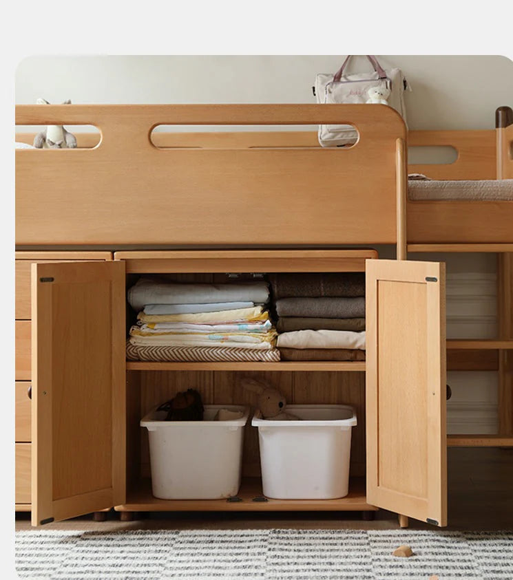 Beech solid wood Mid-high bed with slanting ladder<