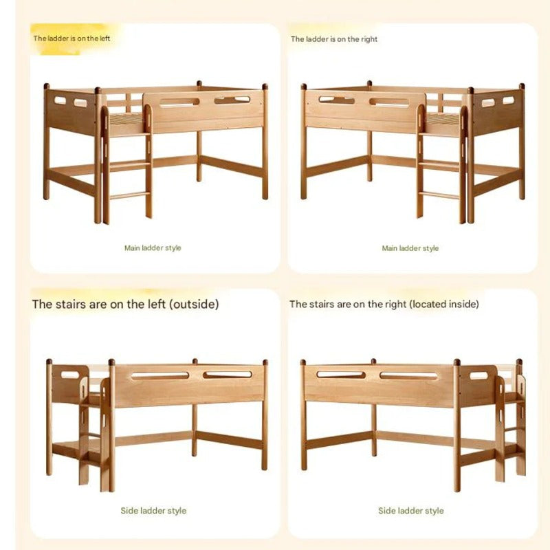 Beech solid wood Mid-high bed with slanting ladder<