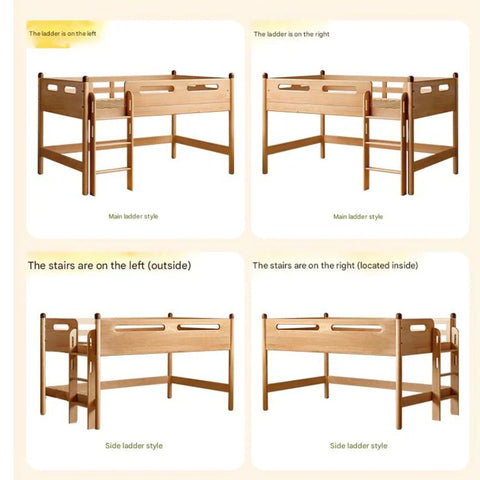 Beech solid wood Mid-high bed with slanting ladder<