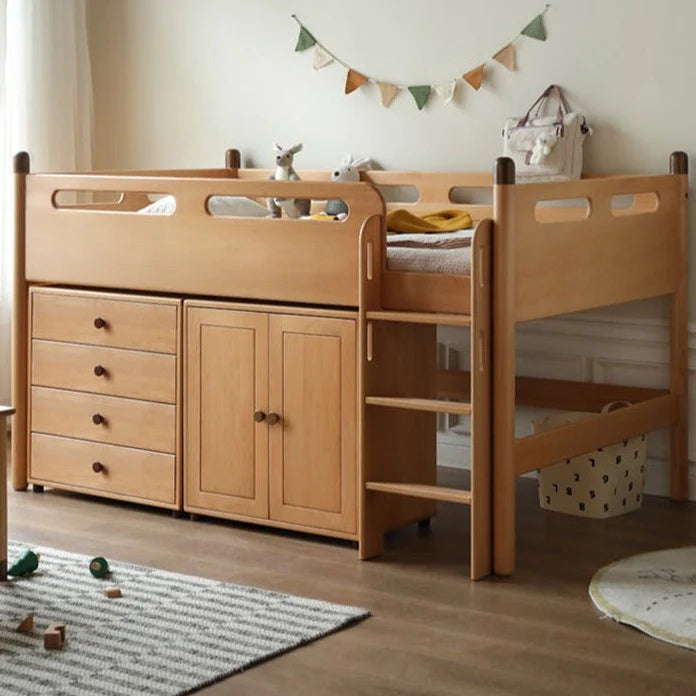 Beech solid wood Mid-high bed with slanting ladder<
