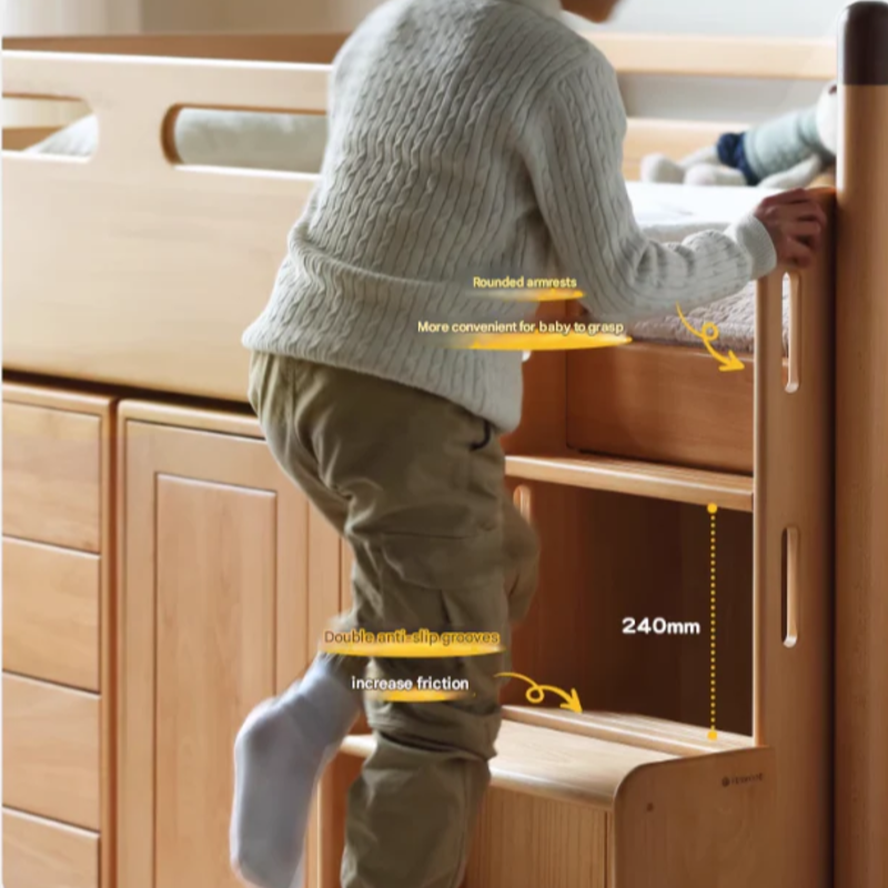 Beech solid wood Mid-high bed with slanting ladder<