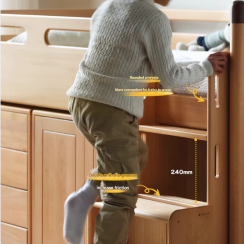 Beech solid wood Mid-high bed with slanting ladder<