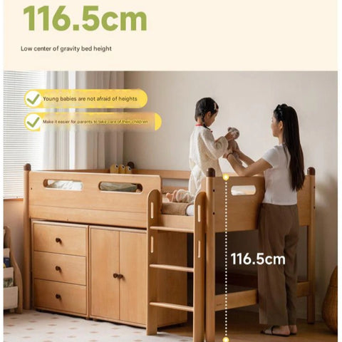 Beech solid wood Mid-high bed with slanting ladder<