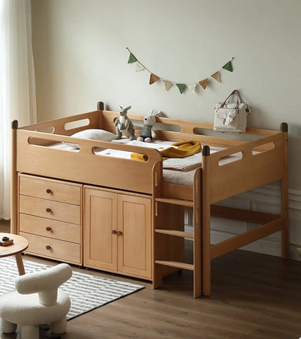 Beech solid wood Mid-high bed with slanting ladder<