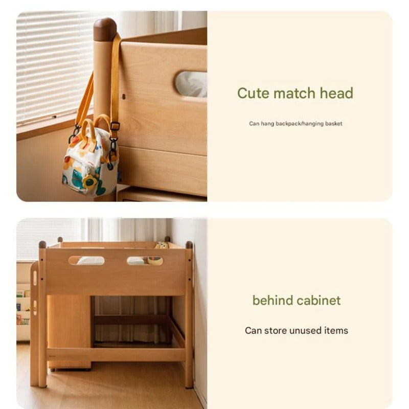 Beech solid wood Mid-high bed with slanting ladder<