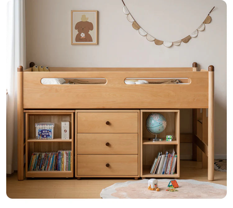 Beech solid wood Mid-high bed with slanting ladder<