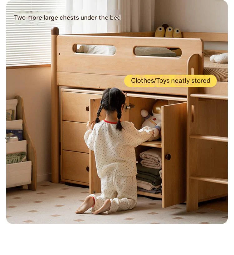 Beech solid wood Mid-high bed with slanting ladder<