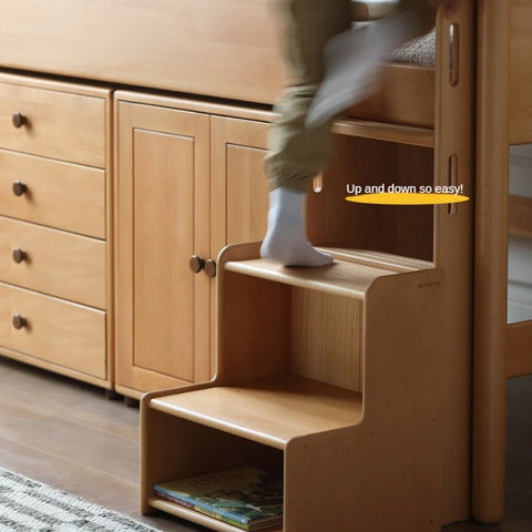 Beech solid wood Mid-high bed with slanting ladder<