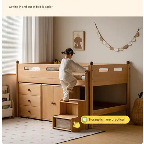Beech solid wood Mid-high bed with slanting ladder<