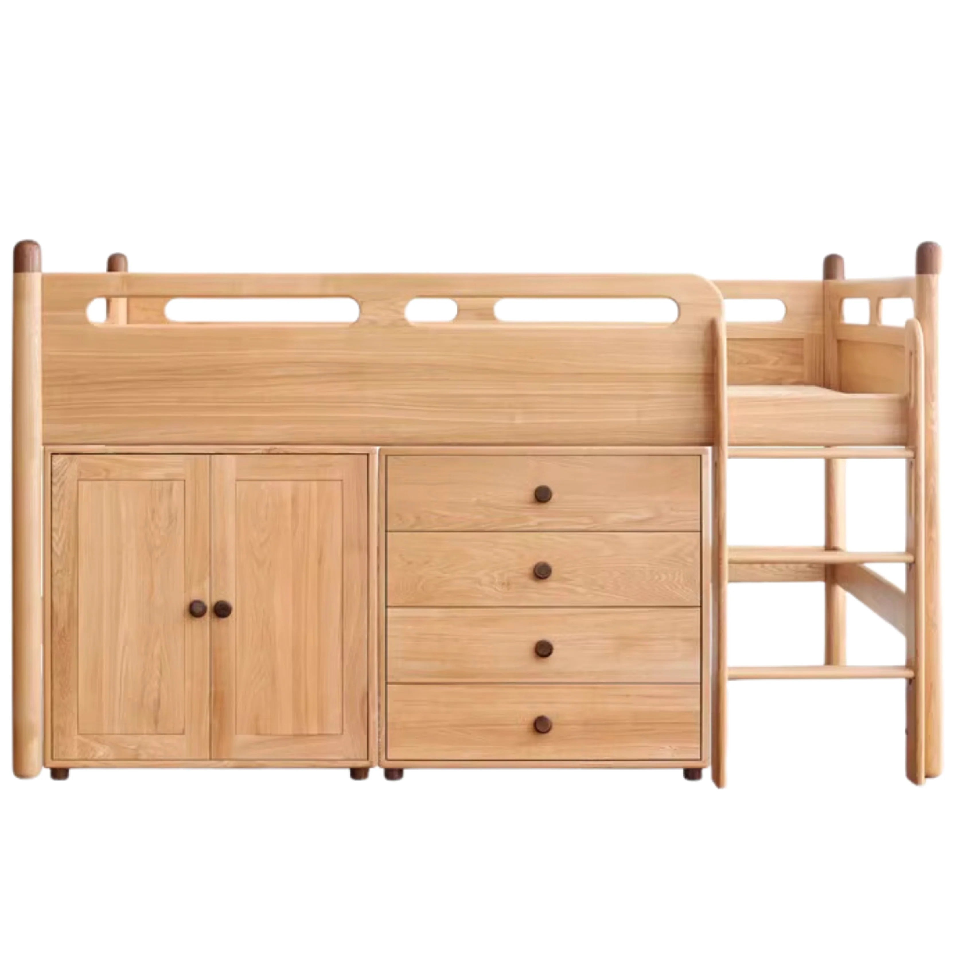 Beech solid wood Mid-high bed with slanting ladder<