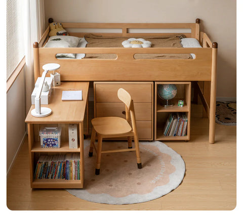 Beech solid wood Mid-high bed with slanting ladder<