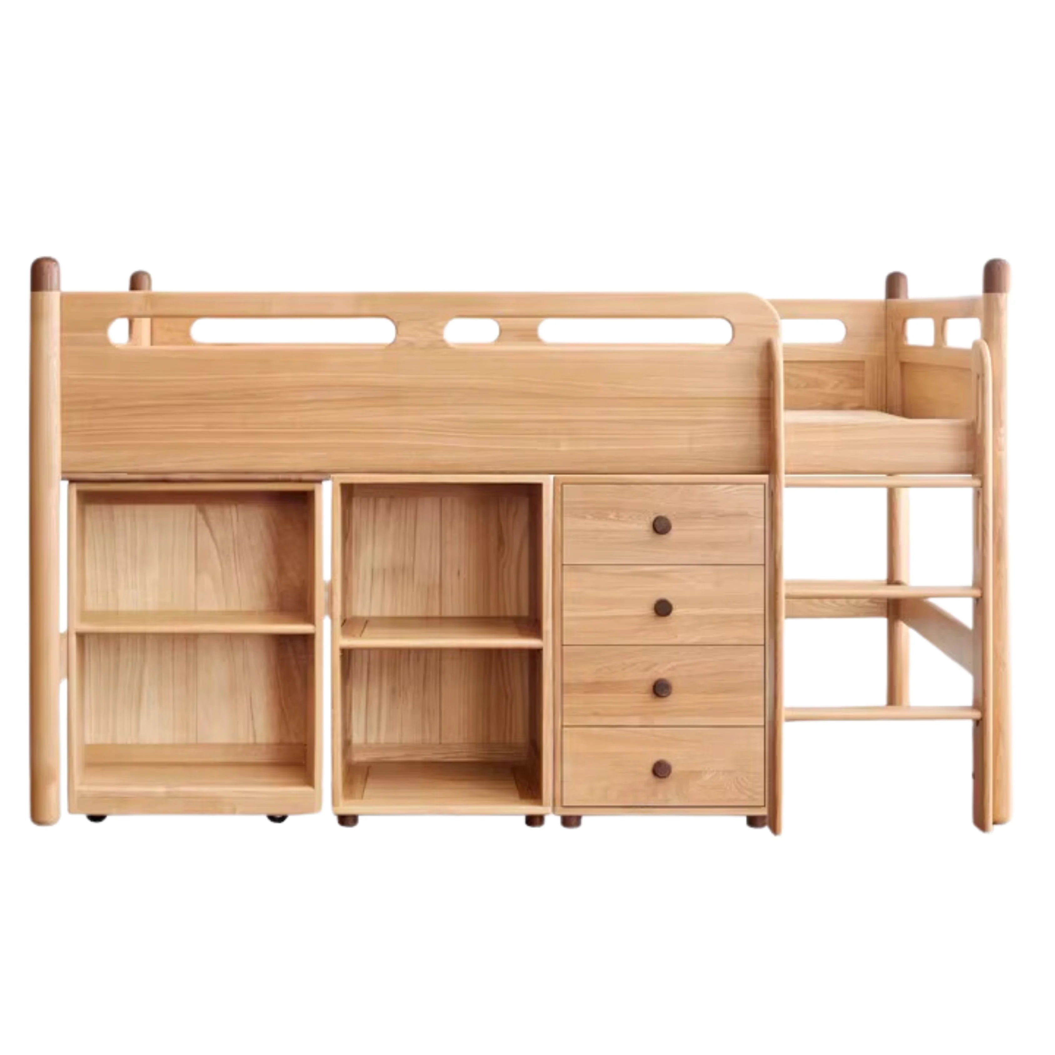 Beech solid wood Mid-high bed with slanting ladder<