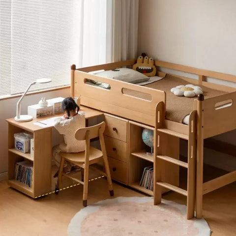 Beech solid wood Mid-high bed with slanting ladder<