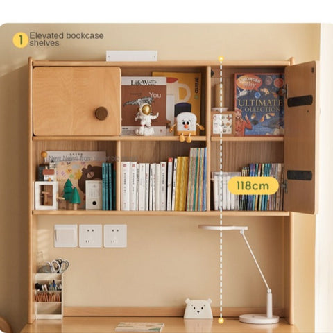 Beech Solid Wood Childrens Desk & Bookcase Natural Finish Study Table with Storage