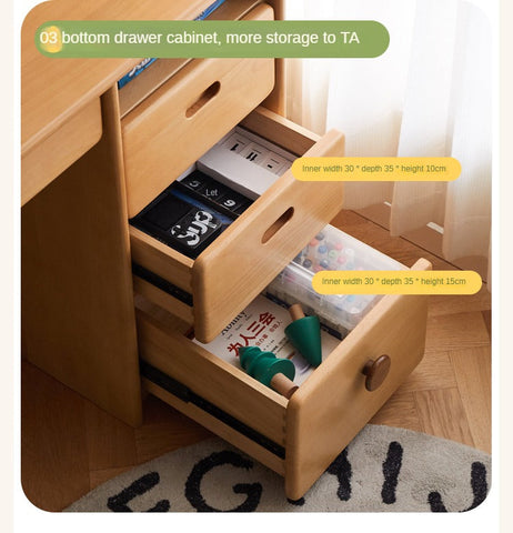 Beech Solid Wood Childrens Desk & Bookcase Natural Finish Study Table with Storage