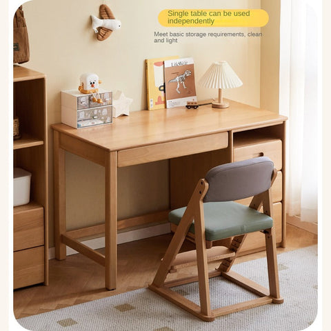 Beech Solid Wood Childrens Desk & Bookcase Natural Finish Study Table with Storage