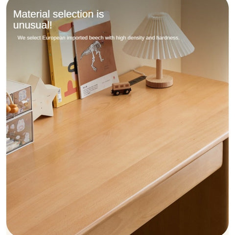 Beech Solid Wood Childrens Desk & Bookcase Natural Finish Study Table with Storage