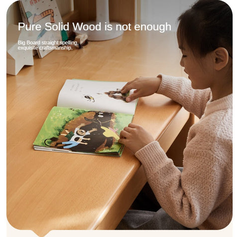 Beech Solid Wood Childrens Desk & Bookcase Natural Finish Study Table with Storage