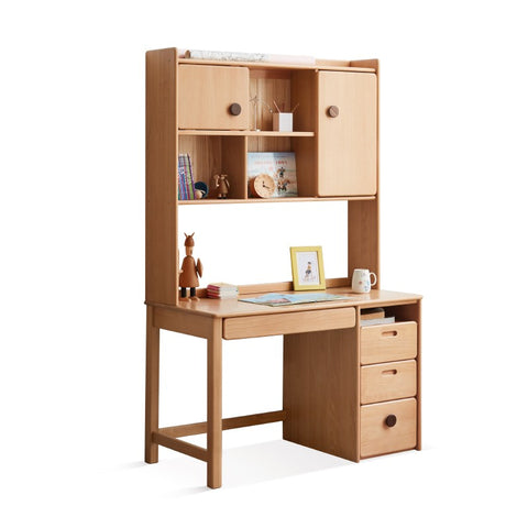 Beech Solid Wood Childrens Desk & Bookcase Natural Finish Study Table with Storage