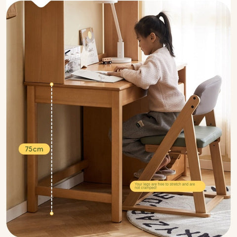 Beech Solid Wood Childrens Desk & Bookcase Natural Finish Study Table with Storage