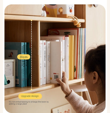 Beech Solid Wood Childrens Desk & Bookcase Natural Finish Study Table with Storage