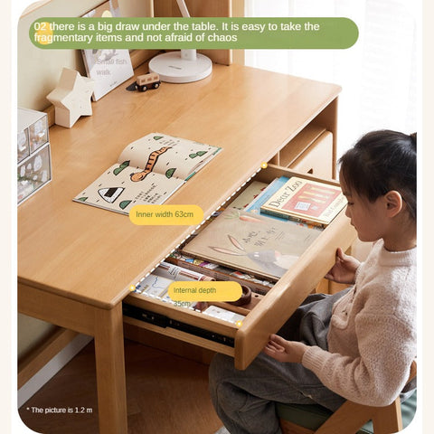 Beech Solid Wood Childrens Desk & Bookcase Natural Finish Study Table with Storage