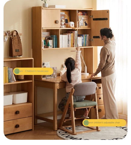 Beech Solid Wood Childrens Desk & Bookcase Natural Finish Study Table with Storage