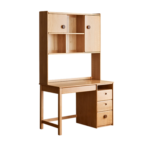 Beech Solid Wood Childrens Desk & Bookcase Natural Finish Study Table with Storage