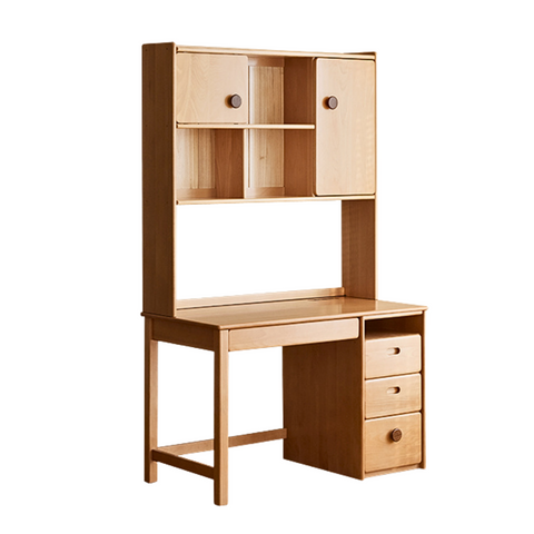 Beech Solid Wood Childrens Desk & Bookcase Natural Finish Study Table with Storage