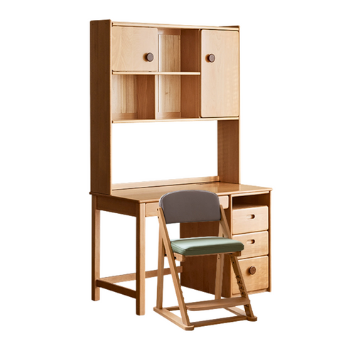 Beech Solid Wood Childrens Desk & Bookcase Natural Finish Study Table with Storage