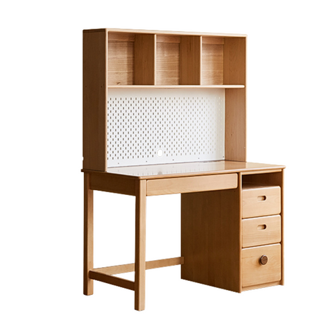 Beech Solid Wood Childrens Desk & Bookcase Natural Finish Study Table with Storage