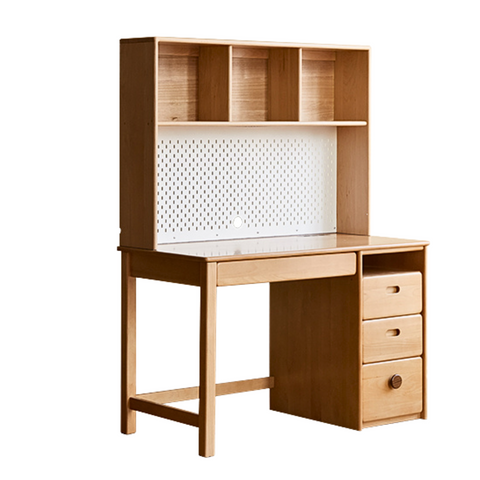 Beech Solid Wood Childrens Desk & Bookcase Natural Finish Study Table with Storage