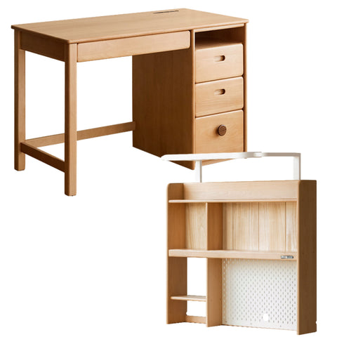 Beech Solid Wood Childrens Desk & Bookcase Natural Finish Study Table with Storage