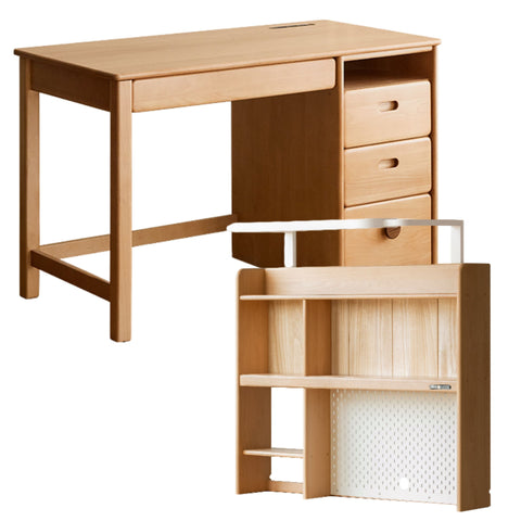 Beech Solid Wood Childrens Desk & Bookcase Natural Finish Study Table with Storage