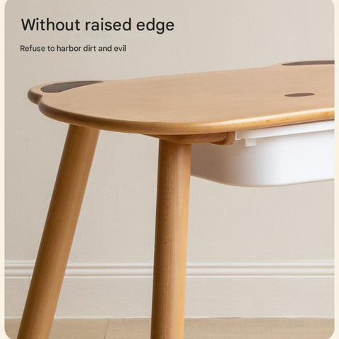 Beech Solid Wood Handmade Adjustable Height Bear Design Kids Table Natural Finish & Storage Drawers