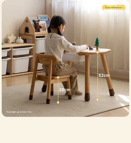 Beech Solid Wood Handmade Adjustable Height Bear Design Kids Table Natural Finish & Storage Drawers