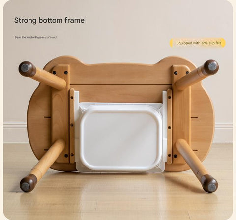 Beech Solid Wood Handmade Adjustable Height Bear Design Kids Table Natural Finish & Storage Drawers