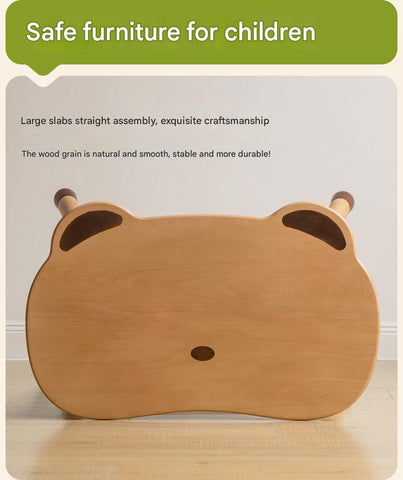 Beech Solid Wood Handmade Adjustable Height Bear Design Kids Table Natural Finish & Storage Drawers