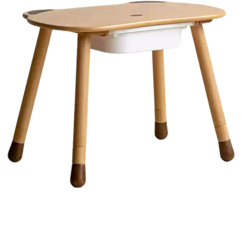 Beech Solid Wood Handmade Adjustable Height Bear Design Kids Table Natural Finish & Storage Drawers