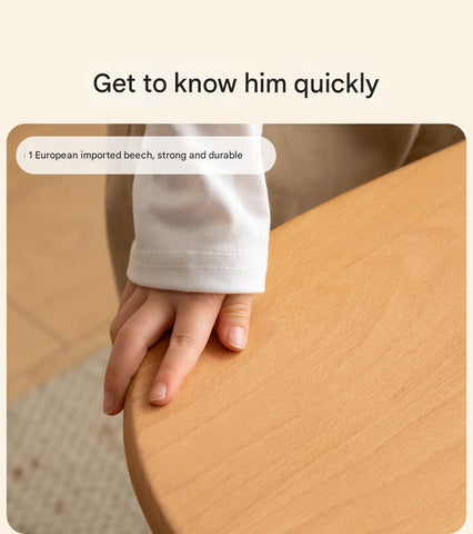 Beech Solid Wood Handmade Adjustable Height Bear Design Kids Table Natural Finish & Storage Drawers