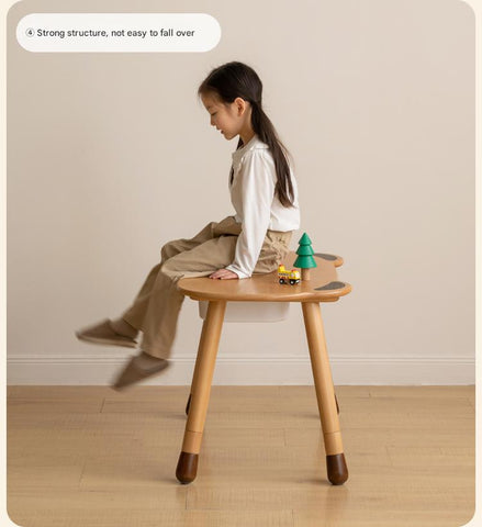 Beech Solid Wood Handmade Adjustable Height Bear Design Kids Table Natural Finish & Storage Drawers