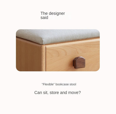 Beech Solid Wood Kids Storage Stool Natural Oak Finish with Cushioned Seat Lift Up & Pull Out Drawer